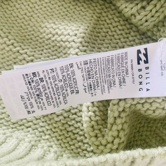 Billabong BNWT Bluesday Cable Knit Jumper Women's Size 12 Mint Green Sweater - Picture 11 of 11